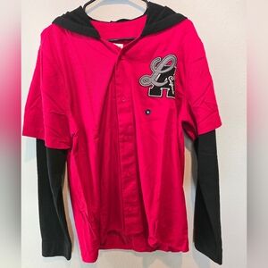 Hollister Red Button Up Baseball Shirt Long Sleeve Hoodie New without tags
